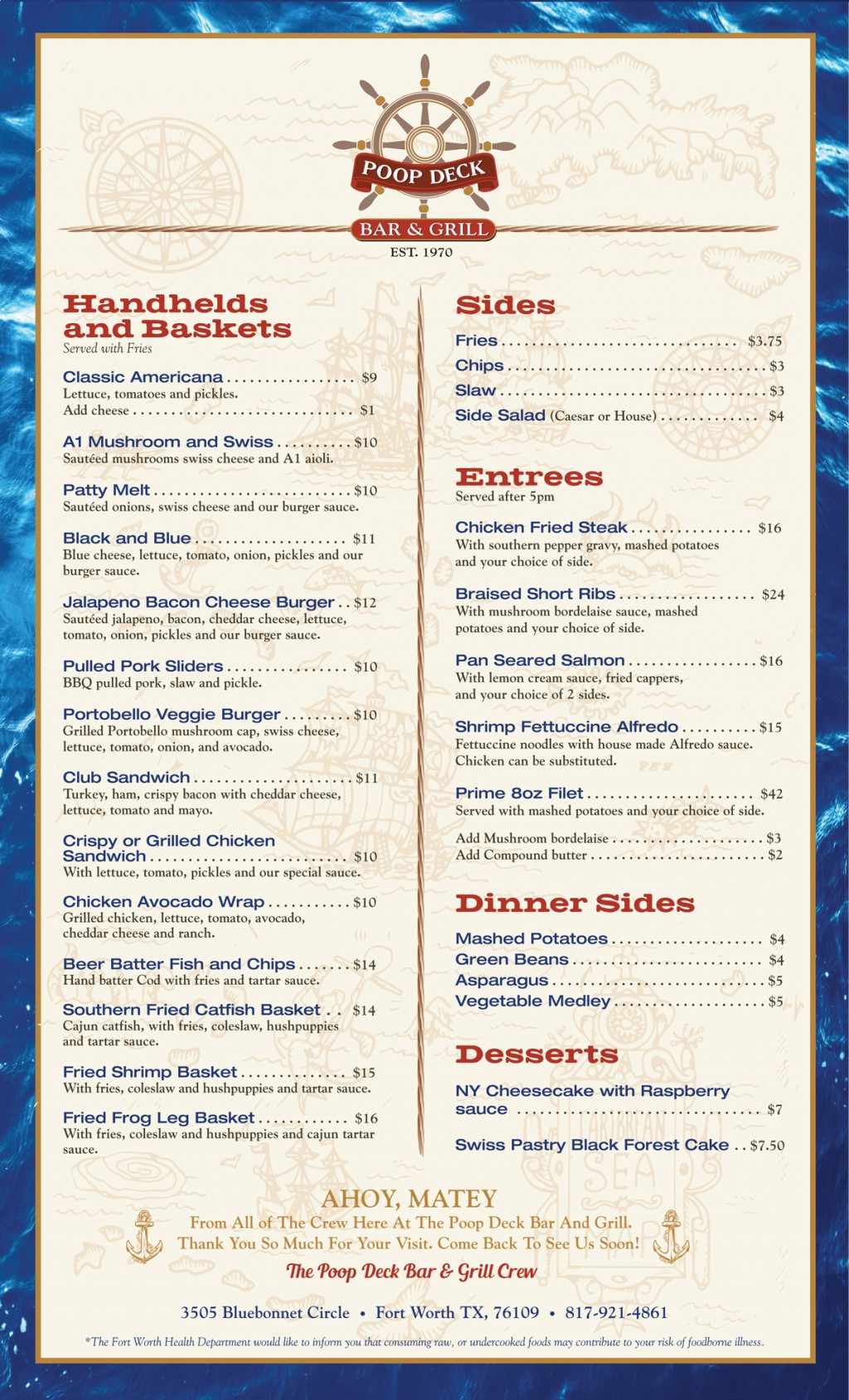 Menus Poop Deck Bar and Grill