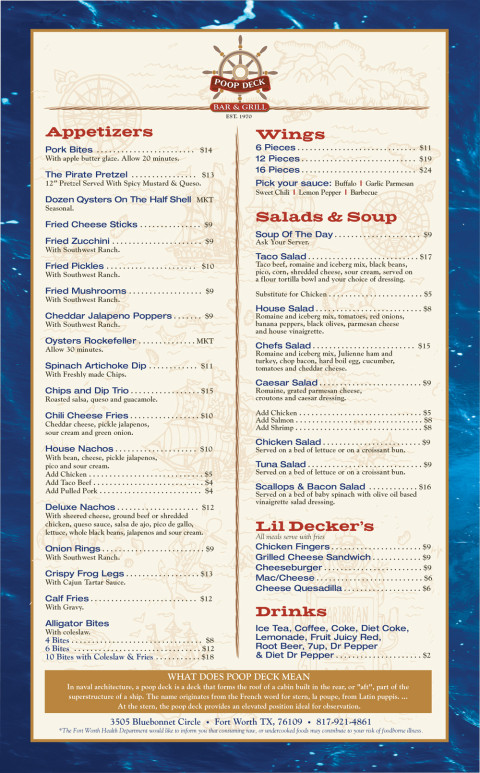 Menus | Poop Deck Bar and Grill