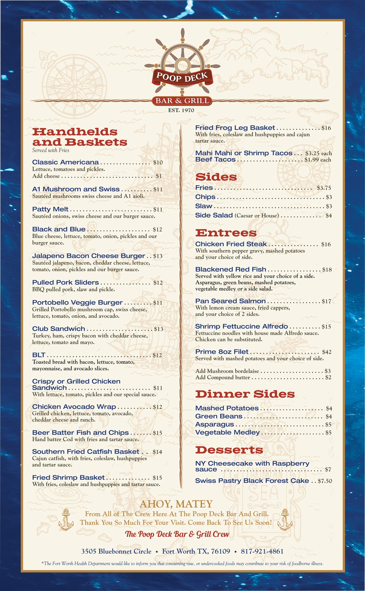 Menus Poop Deck Bar and Grill