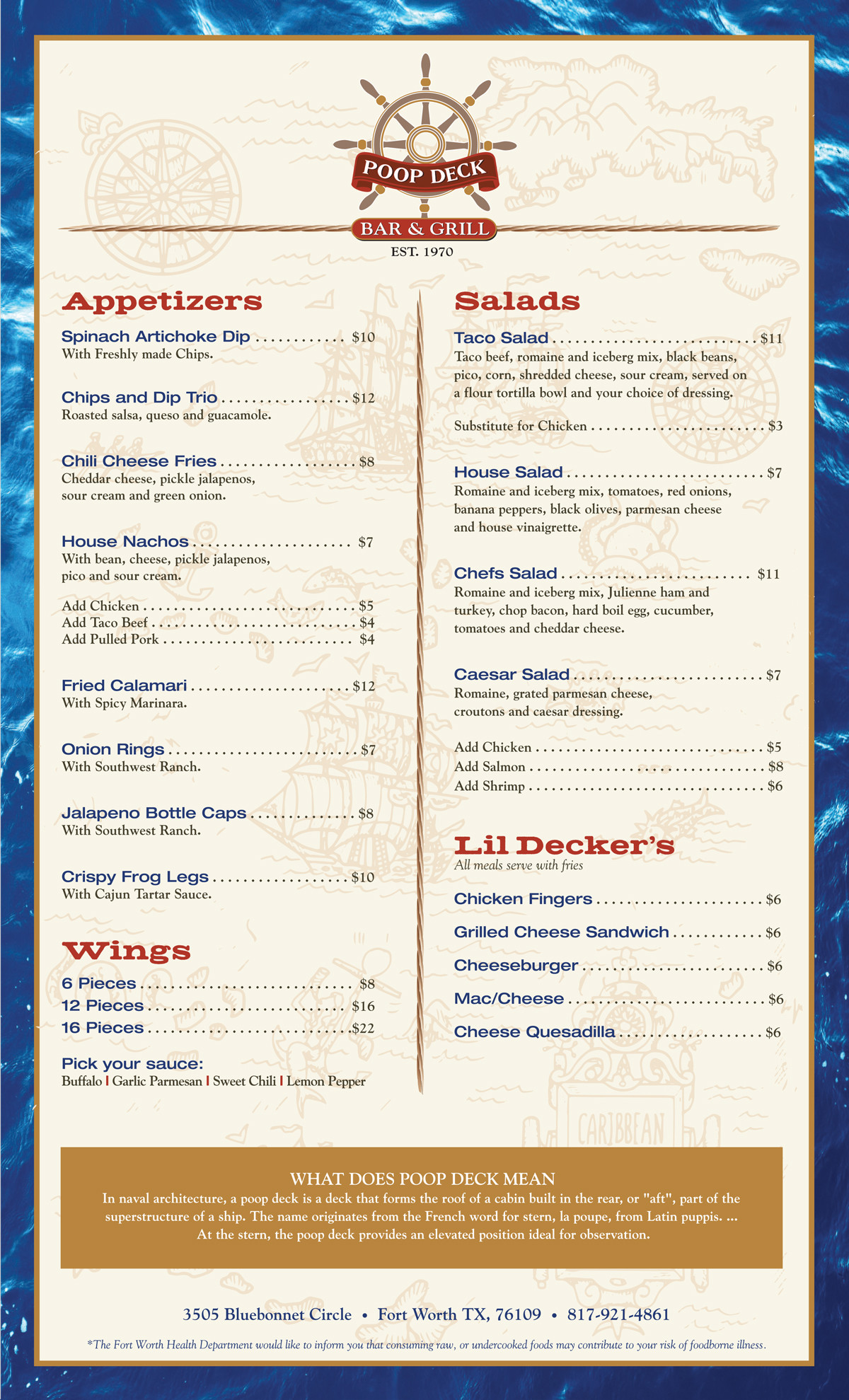 Menus Poop Deck Bar and Grill